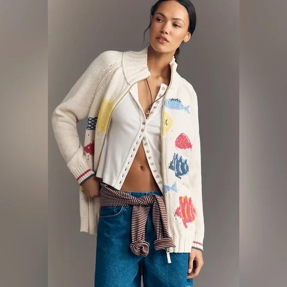 Anthropologie Pilcro Fish Icon Zip-Up Sweater - Picture 4 of 8